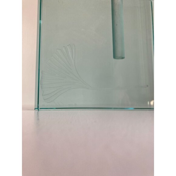 Stephen Schlanser Crystal Glass Etched Ginkgo Leaf 5” Ikebana Vase Signed 1999 - Picture 14 of 14